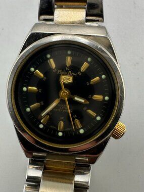 Philip Persio Watch Women Silver Gold Two Tone Black Dial 24MM New Battery 6.5"